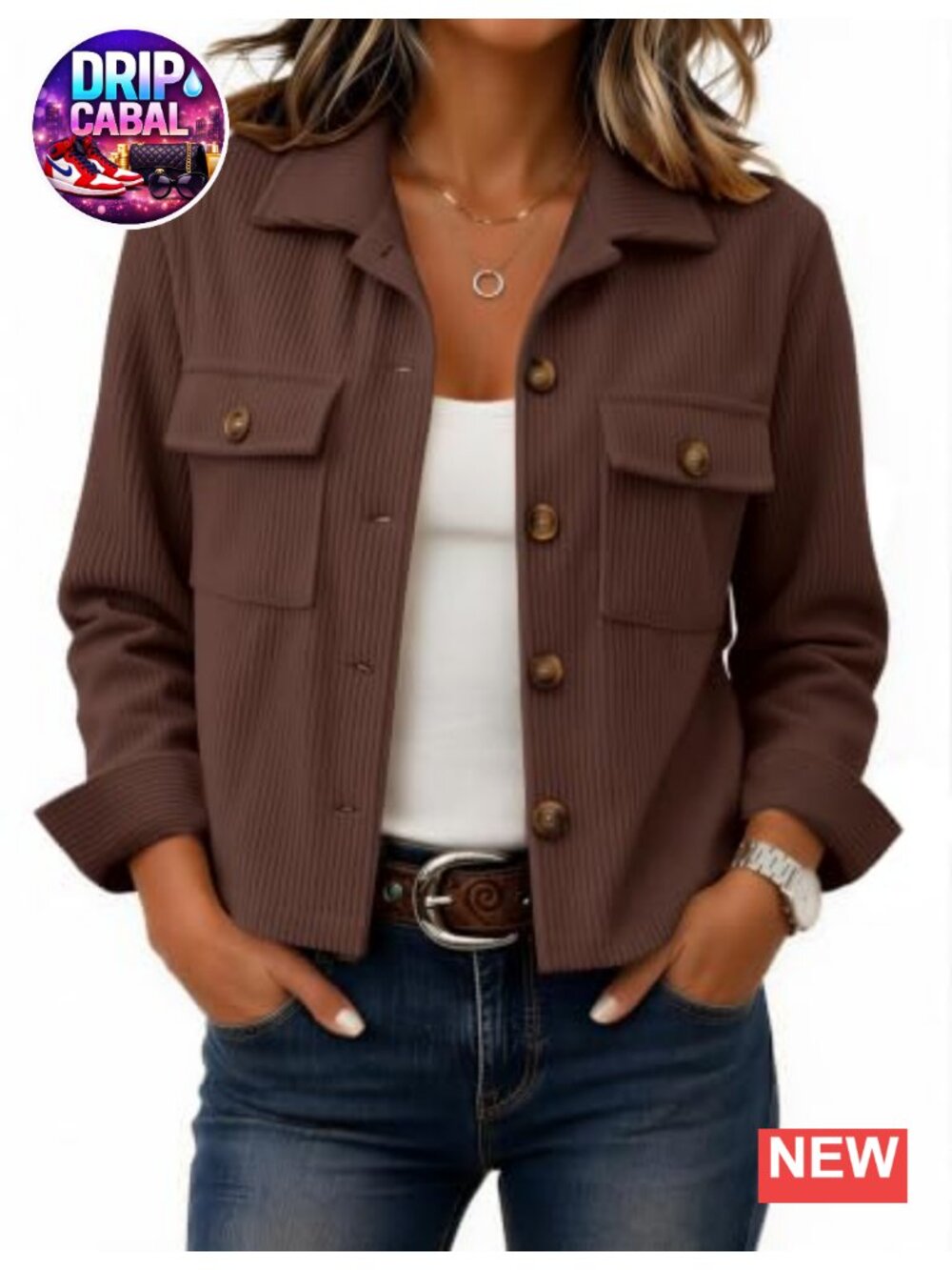 Corduroy Cropped Shacket Button Down Long Sleeve Jacket